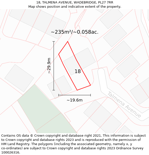 18, TALMENA AVENUE, WADEBRIDGE, PL27 7RR: Plot and title map