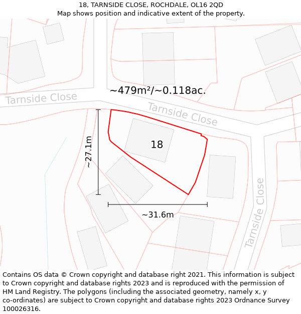 18, TARNSIDE CLOSE, ROCHDALE, OL16 2QD: Plot and title map