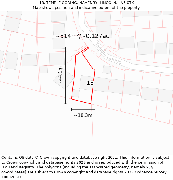 18, TEMPLE GORING, NAVENBY, LINCOLN, LN5 0TX: Plot and title map