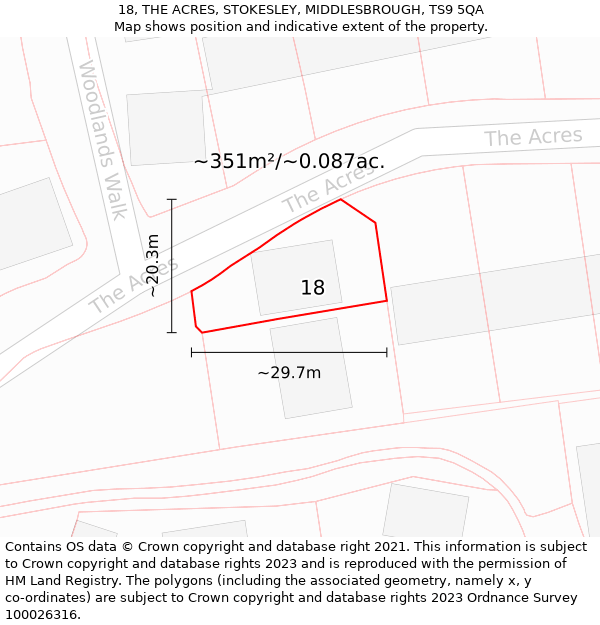 18, THE ACRES, STOKESLEY, MIDDLESBROUGH, TS9 5QA: Plot and title map