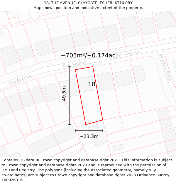 18, THE AVENUE, CLAYGATE, ESHER, KT10 0RY: Plot and title map