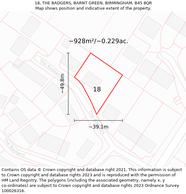 18, THE BADGERS, BARNT GREEN, BIRMINGHAM, B45 8QR: Plot and title map