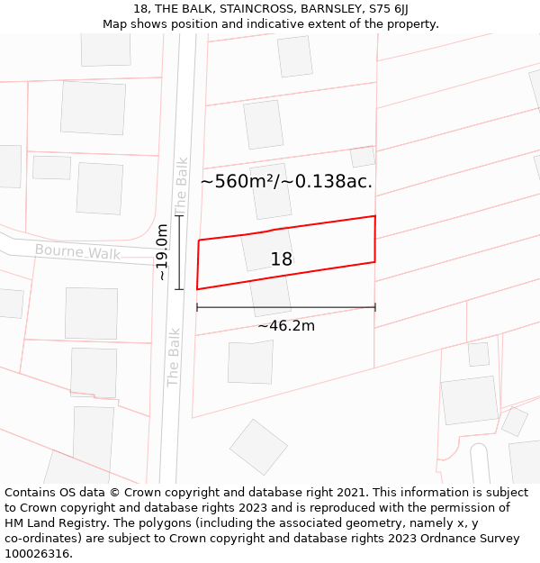 18, THE BALK, STAINCROSS, BARNSLEY, S75 6JJ: Plot and title map