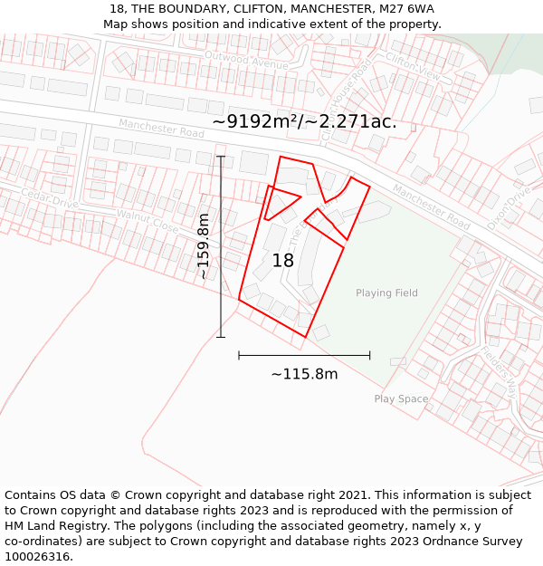 18, THE BOUNDARY, CLIFTON, MANCHESTER, M27 6WA: Plot and title map
