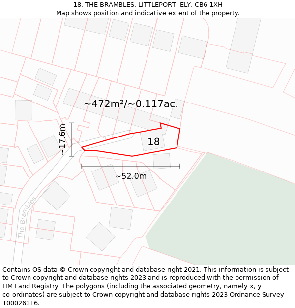 18, THE BRAMBLES, LITTLEPORT, ELY, CB6 1XH: Plot and title map