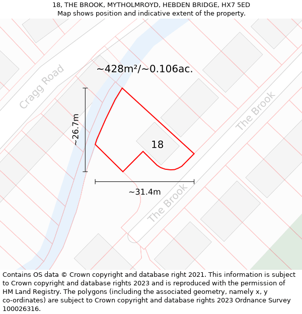 18, THE BROOK, MYTHOLMROYD, HEBDEN BRIDGE, HX7 5ED: Plot and title map