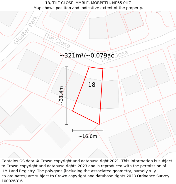 18, THE CLOSE, AMBLE, MORPETH, NE65 0HZ: Plot and title map