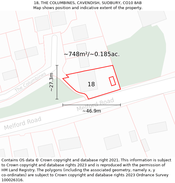 18, THE COLUMBINES, CAVENDISH, SUDBURY, CO10 8AB: Plot and title map