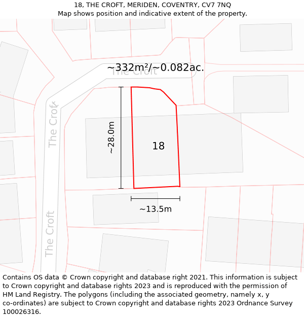 18, THE CROFT, MERIDEN, COVENTRY, CV7 7NQ: Plot and title map