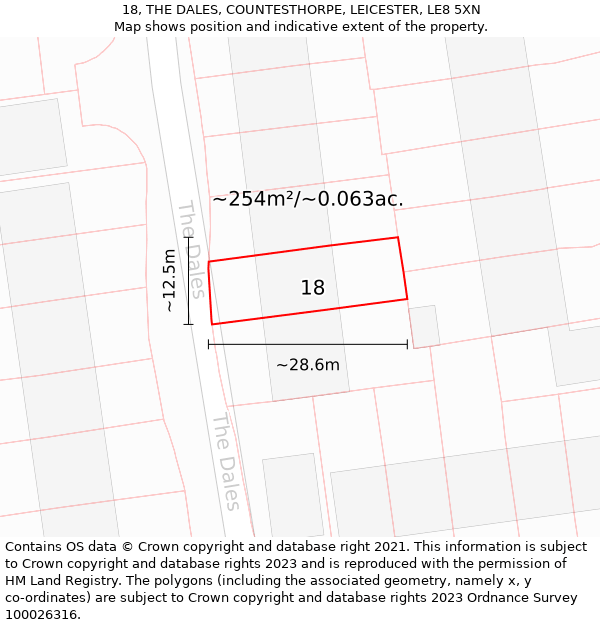 18, THE DALES, COUNTESTHORPE, LEICESTER, LE8 5XN: Plot and title map