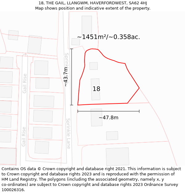 18, THE GAIL, LLANGWM, HAVERFORDWEST, SA62 4HJ: Plot and title map