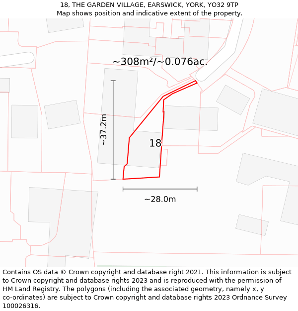 18, THE GARDEN VILLAGE, EARSWICK, YORK, YO32 9TP: Plot and title map
