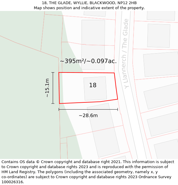 18, THE GLADE, WYLLIE, BLACKWOOD, NP12 2HB: Plot and title map