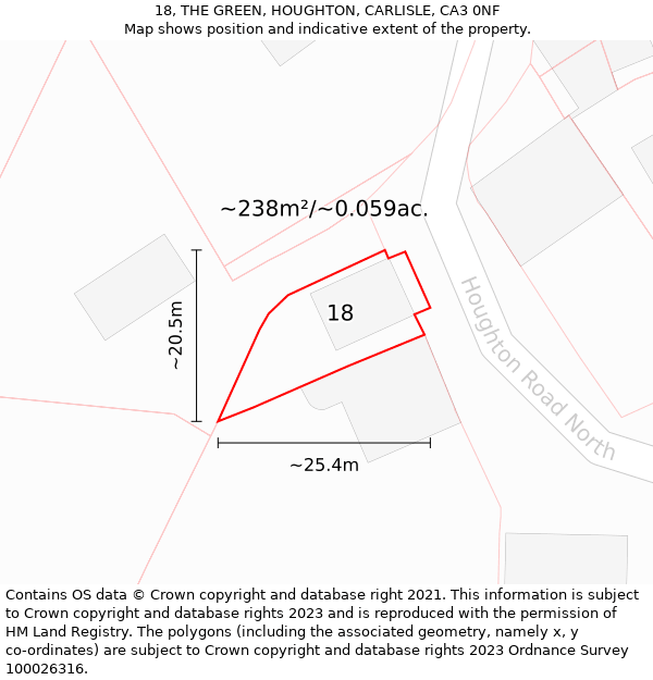 18, THE GREEN, HOUGHTON, CARLISLE, CA3 0NF: Plot and title map