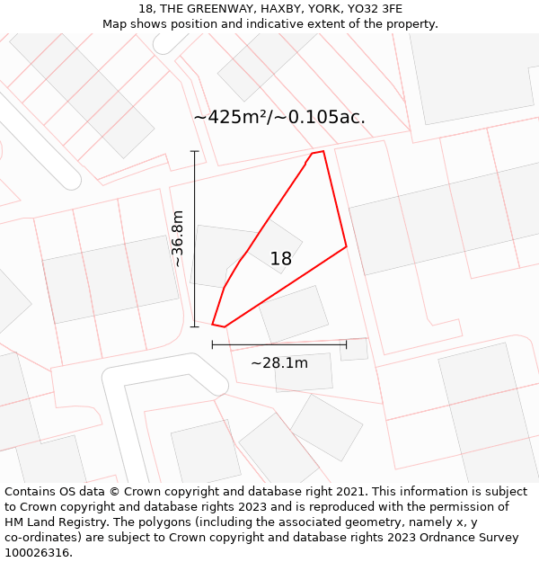 18, THE GREENWAY, HAXBY, YORK, YO32 3FE: Plot and title map