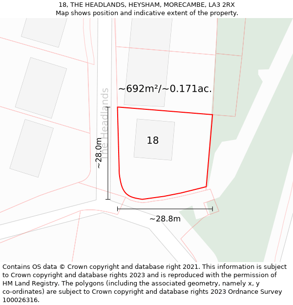 18, THE HEADLANDS, HEYSHAM, MORECAMBE, LA3 2RX: Plot and title map