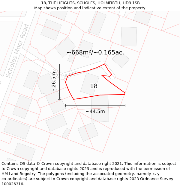 18, THE HEIGHTS, SCHOLES, HOLMFIRTH, HD9 1SB: Plot and title map