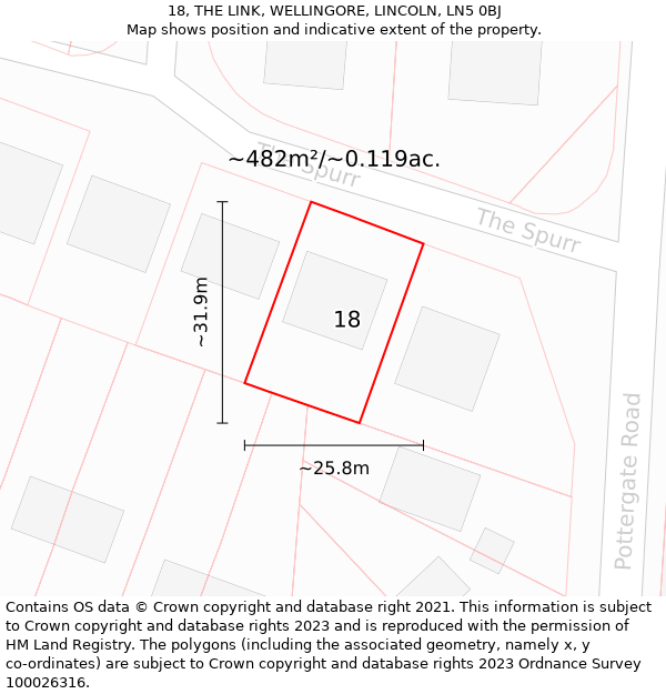 18, THE LINK, WELLINGORE, LINCOLN, LN5 0BJ: Plot and title map