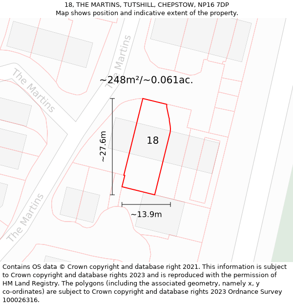 18, THE MARTINS, TUTSHILL, CHEPSTOW, NP16 7DP: Plot and title map