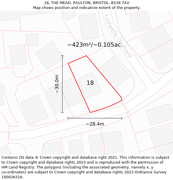 18, THE MEAD, PAULTON, BRISTOL, BS39 7XU: Plot and title map