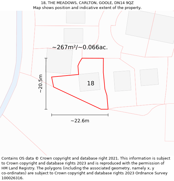 18, THE MEADOWS, CARLTON, GOOLE, DN14 9QZ: Plot and title map