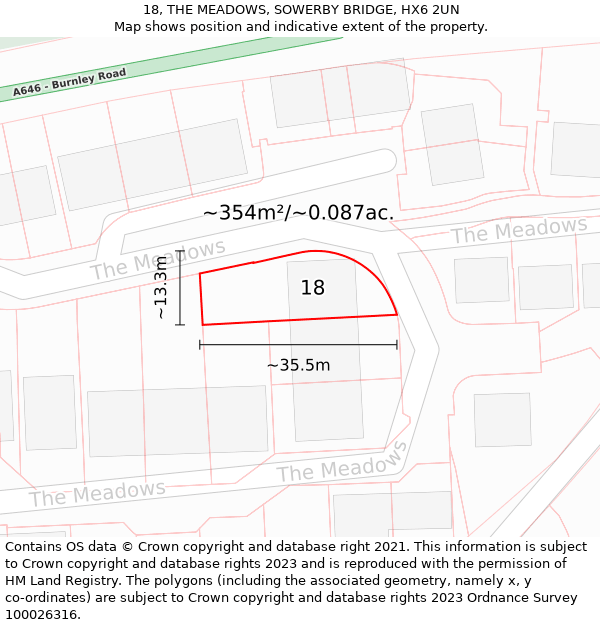 18, THE MEADOWS, SOWERBY BRIDGE, HX6 2UN: Plot and title map