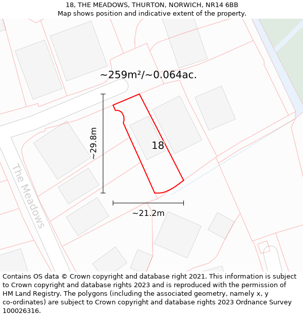 18, THE MEADOWS, THURTON, NORWICH, NR14 6BB: Plot and title map