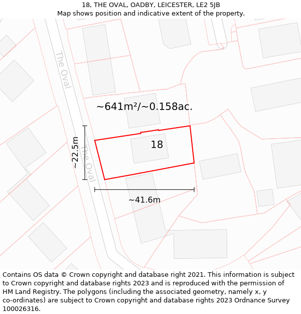 18, THE OVAL, OADBY, LEICESTER, LE2 5JB: Plot and title map