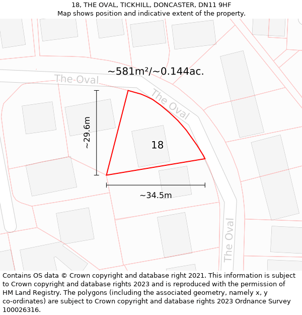 18, THE OVAL, TICKHILL, DONCASTER, DN11 9HF: Plot and title map