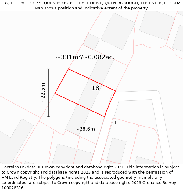 18, THE PADDOCKS, QUENIBOROUGH HALL DRIVE, QUENIBOROUGH, LEICESTER, LE7 3DZ: Plot and title map