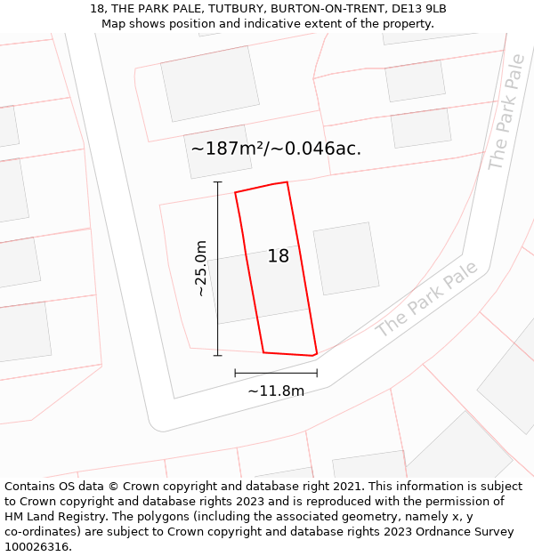 18, THE PARK PALE, TUTBURY, BURTON-ON-TRENT, DE13 9LB: Plot and title map