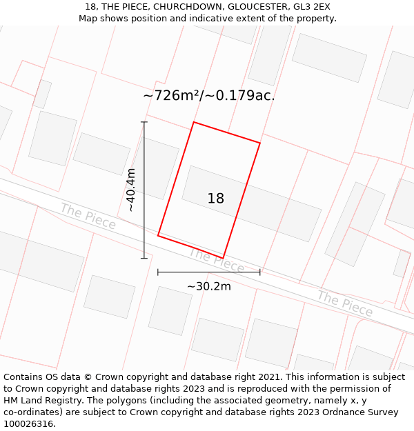 18, THE PIECE, CHURCHDOWN, GLOUCESTER, GL3 2EX: Plot and title map