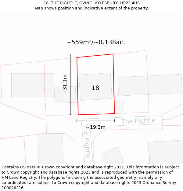 18, THE PIGHTLE, OVING, AYLESBURY, HP22 4HS: Plot and title map