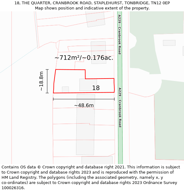 18, THE QUARTER, CRANBROOK ROAD, STAPLEHURST, TONBRIDGE, TN12 0EP: Plot and title map