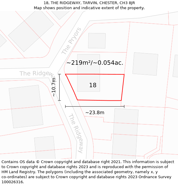 18, THE RIDGEWAY, TARVIN, CHESTER, CH3 8JR: Plot and title map