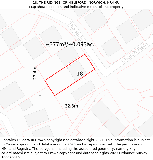 18, THE RIDINGS, CRINGLEFORD, NORWICH, NR4 6UJ: Plot and title map