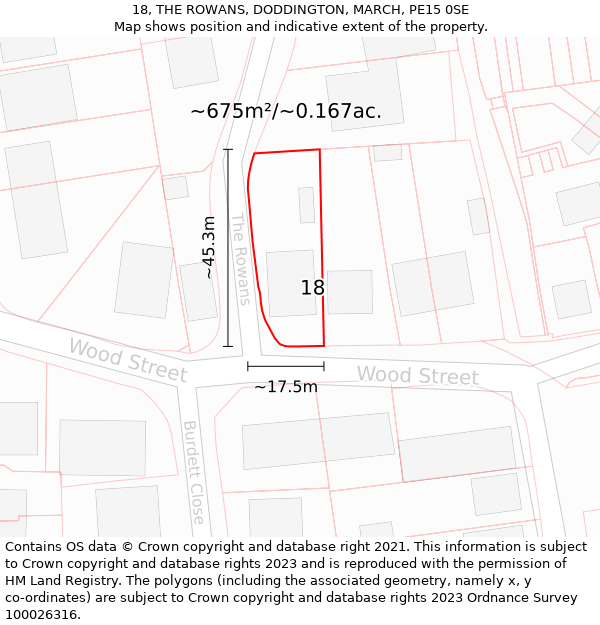 18, THE ROWANS, DODDINGTON, MARCH, PE15 0SE: Plot and title map