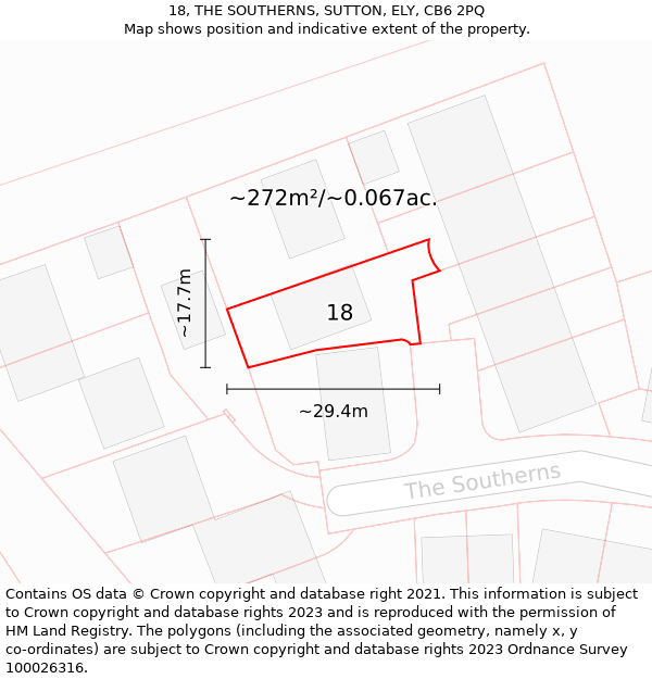 18, THE SOUTHERNS, SUTTON, ELY, CB6 2PQ: Plot and title map