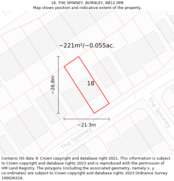 18, THE SPINNEY, BURNLEY, BB12 0PB: Plot and title map