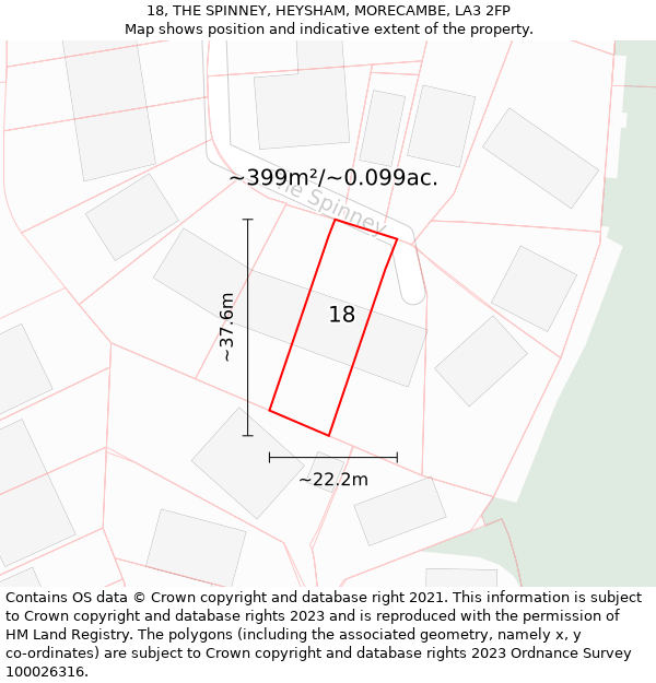 18, THE SPINNEY, HEYSHAM, MORECAMBE, LA3 2FP: Plot and title map