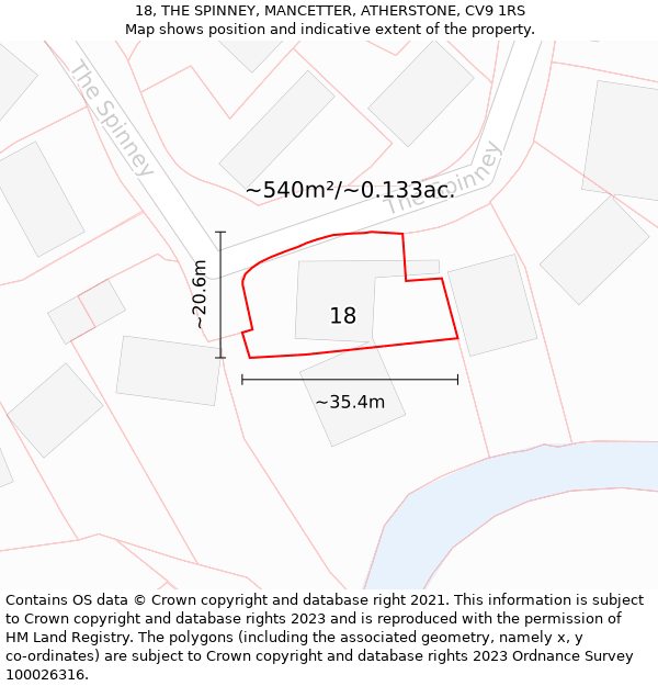 18, THE SPINNEY, MANCETTER, ATHERSTONE, CV9 1RS: Plot and title map