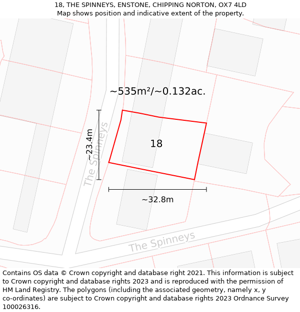 18, THE SPINNEYS, ENSTONE, CHIPPING NORTON, OX7 4LD: Plot and title map