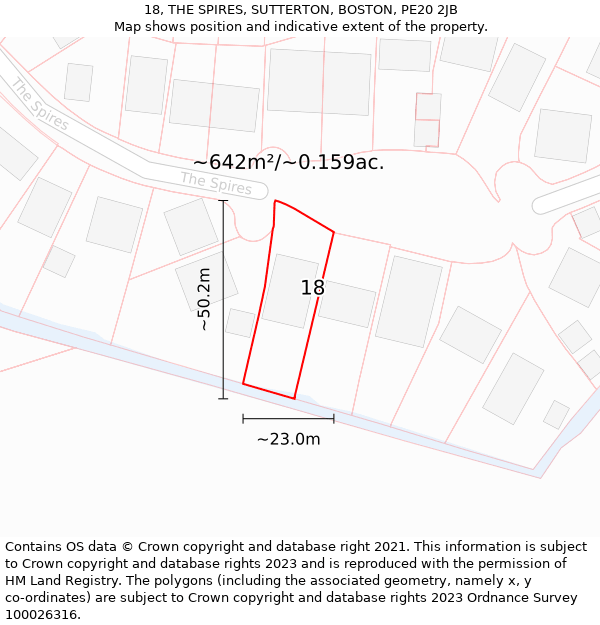 18, THE SPIRES, SUTTERTON, BOSTON, PE20 2JB: Plot and title map