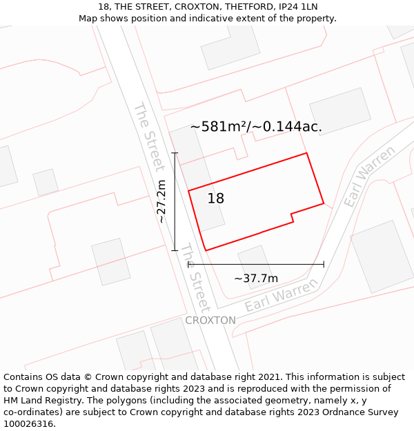 18, THE STREET, CROXTON, THETFORD, IP24 1LN: Plot and title map