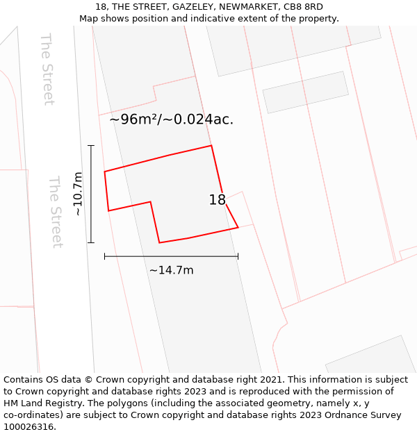 18, THE STREET, GAZELEY, NEWMARKET, CB8 8RD: Plot and title map