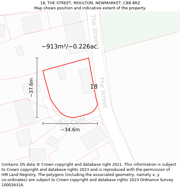 18, THE STREET, MOULTON, NEWMARKET, CB8 8RZ: Plot and title map