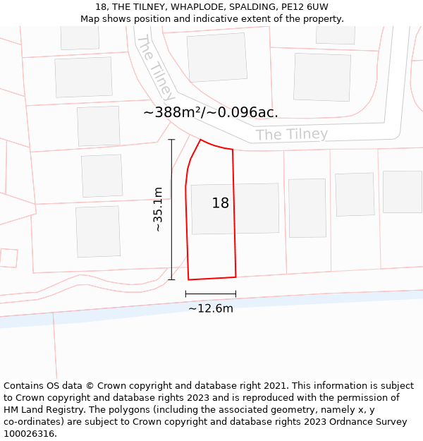 18, THE TILNEY, WHAPLODE, SPALDING, PE12 6UW: Plot and title map