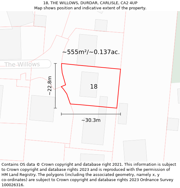 18, THE WILLOWS, DURDAR, CARLISLE, CA2 4UP: Plot and title map