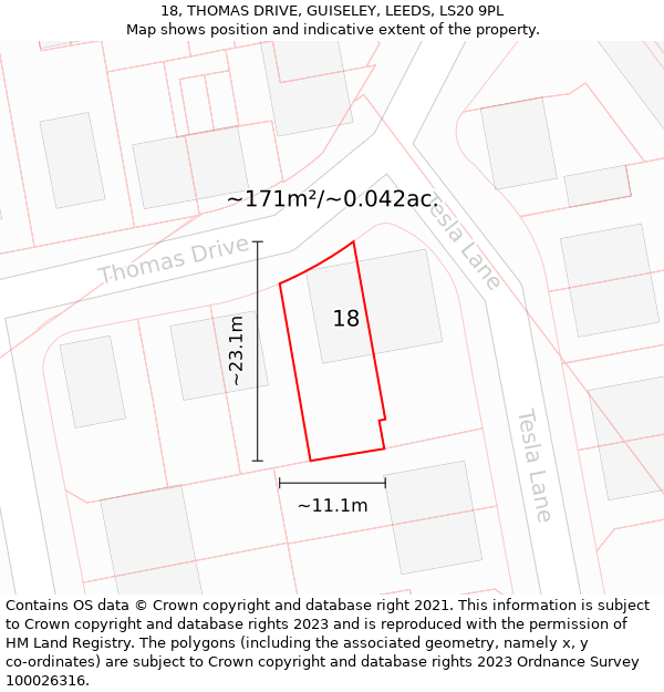 18, THOMAS DRIVE, GUISELEY, LEEDS, LS20 9PL: Plot and title map