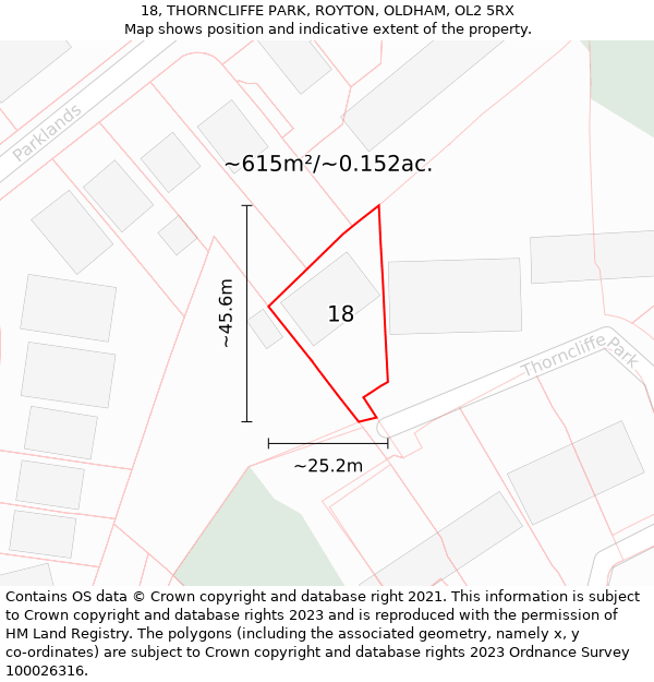 18, THORNCLIFFE PARK, ROYTON, OLDHAM, OL2 5RX: Plot and title map